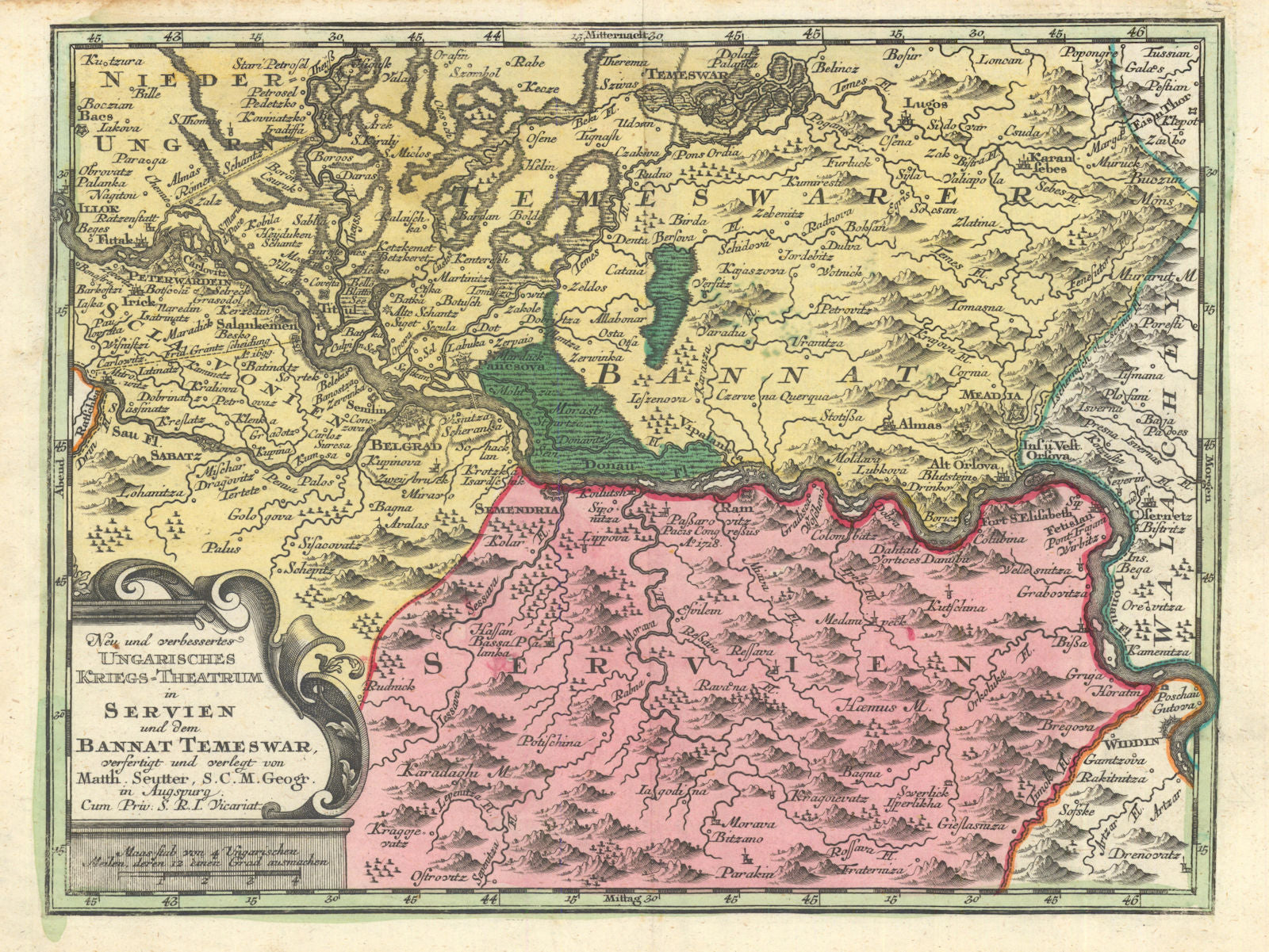 Neu & verbessertes Ungarisches Kriegs-Theatrum… Serbia Romania Seutter c1744 map